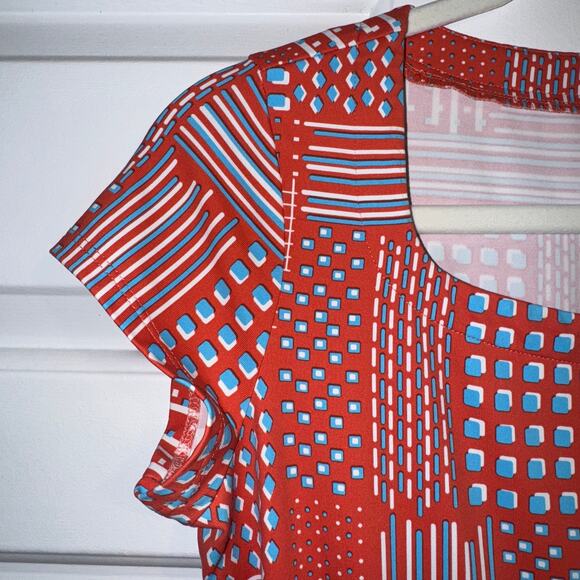 J. McLaughlin Dress /Orange Blue /Size Small/Short Sleeve Stretch Pockets - Picture 3 of 11